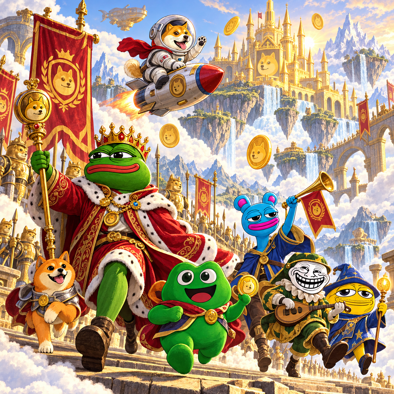 Royal procession through the golden meme kingdom